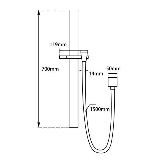 Square Chrome Hand Shower Rail without Handheld Shower(PVC Hose) - Living and Bathroom