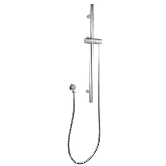 Round Chrome Wall Mounted Sliding Rail with Water Hose & Wall Connector Only - Living and Bathroom