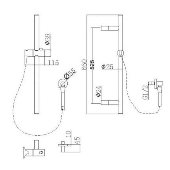 Round Chrome Wall Mounted Sliding Rail with Water Hose & Wall Connector Only - Living and Bathroom