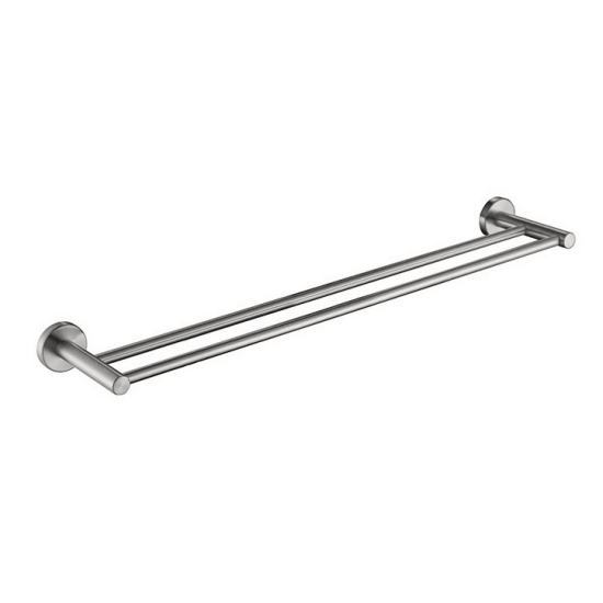 LUCID PIN Round Chrome Double Towel Rack Rail 800mm - Living and Bathroom