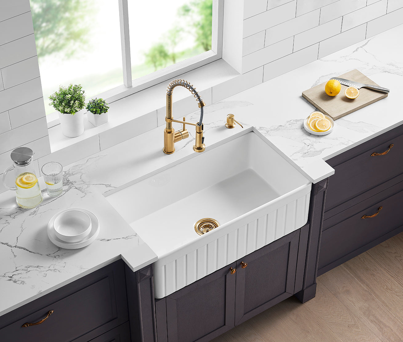 Gross White Greenwich Fireclay Farmhouse Sink 828*450*252