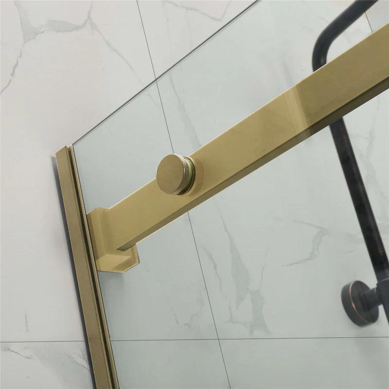 Frameless Adjustable Wall to Wall Sliding Shower Screen Brushed Gold - Living and Bathroom