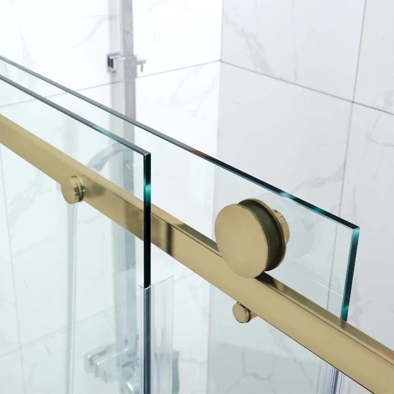 Frameless Adjustable Wall to Wall Sliding Shower Screen Brushed Gold - Living and Bathroom