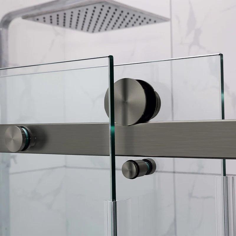 Frameless Adjustable Wall to Wall Sliding Shower Screen Gun Metal - Living and Bathroom
