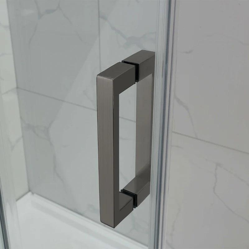 Frameless Adjustable Wall to Wall Sliding Shower Screen Gun Metal - Living and Bathroom