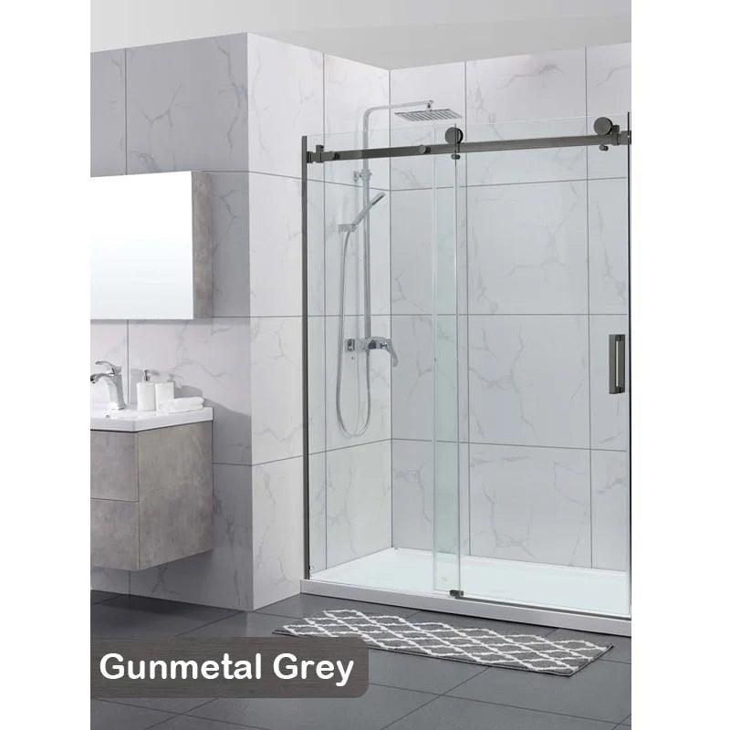 Frameless Adjustable Wall to Wall Sliding Shower Screen Gun Metal - Living and Bathroom