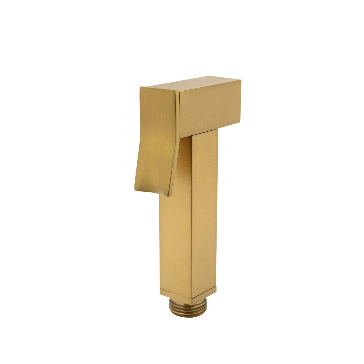 Square Brushed Brass Brass Toilet Bidet Spray Kit with Stainless Steel Hose - Living and Bathroom