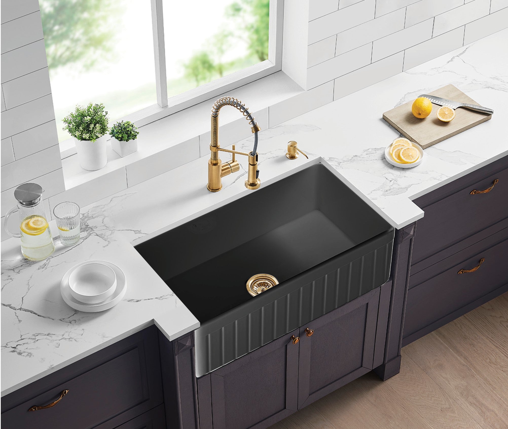 Matte Black Greenwich Fireclay Farmhouse Sink 828*450*252