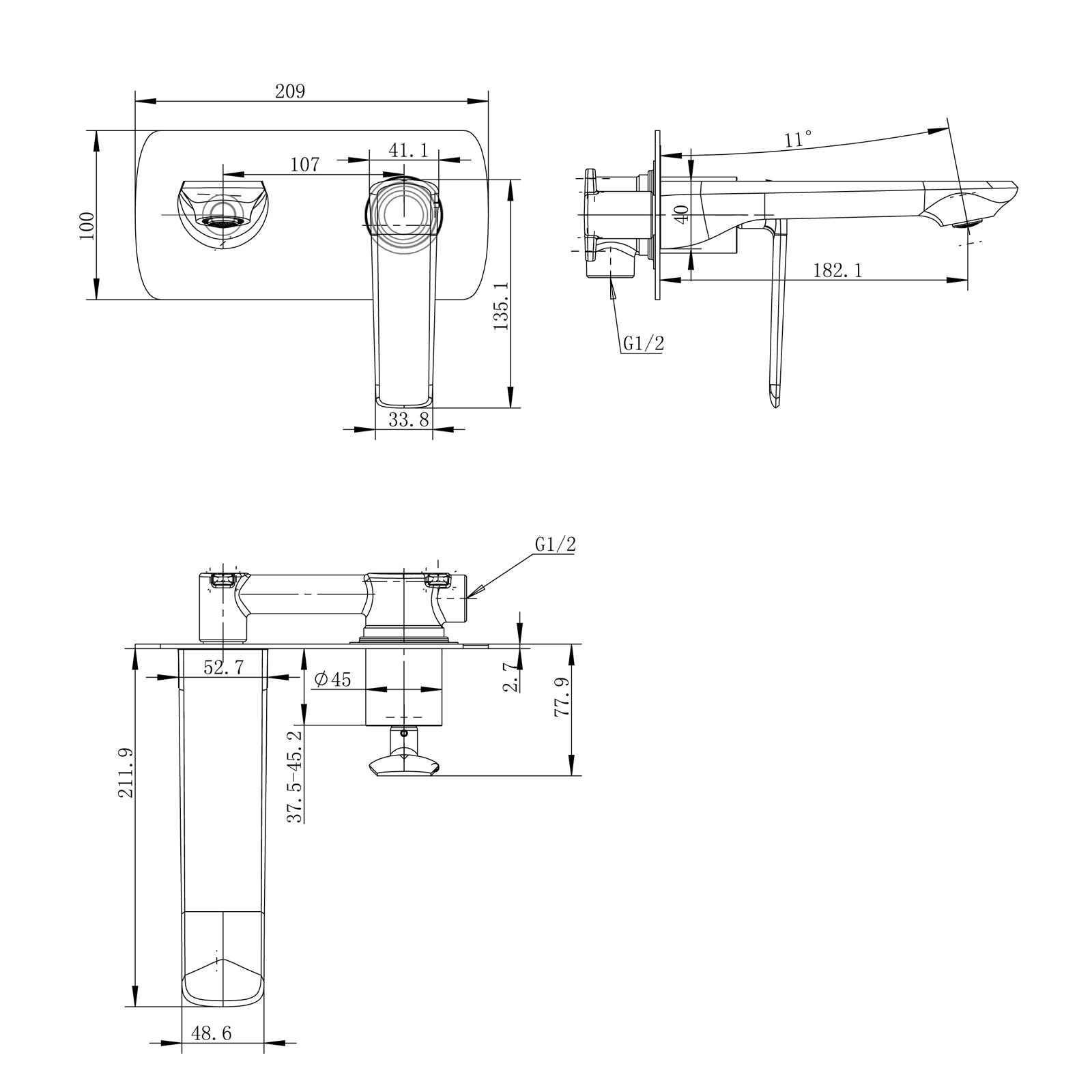 Esperia Wall Basin/Bath Mixer Spout set