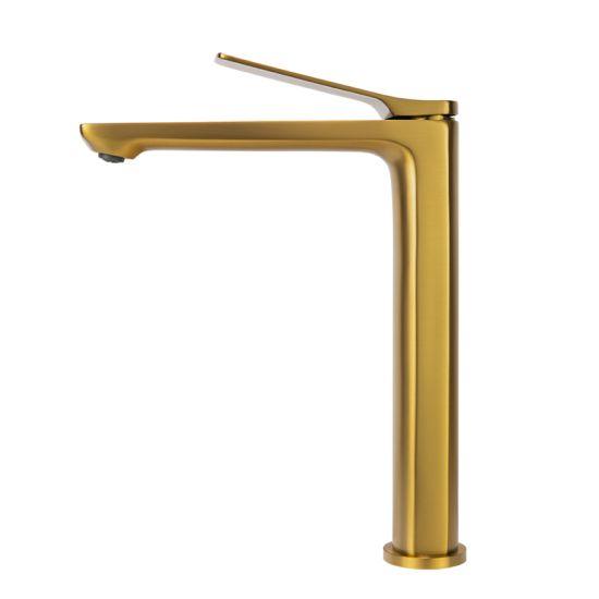 RUSHY Series Brushed Brass Tall Basin Mixer - Living and Bathroom