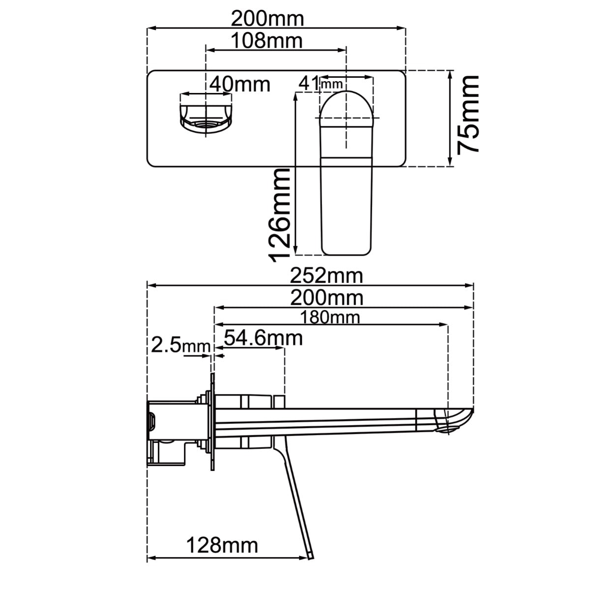 RUSHY Series Square Chrome Wall Mixer with Spout(color up)(extension part)