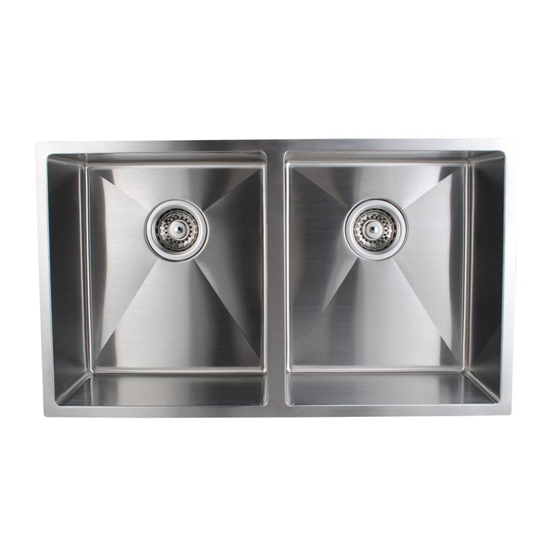 Round Corner Chrome Stainless Steel Handmade Double Bowl Kitchen Sink 770*450*215mm