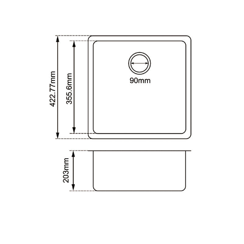 Square Black Arete Stone Granite Single Bowl Stone Kitchen Sink 422*422*203mm