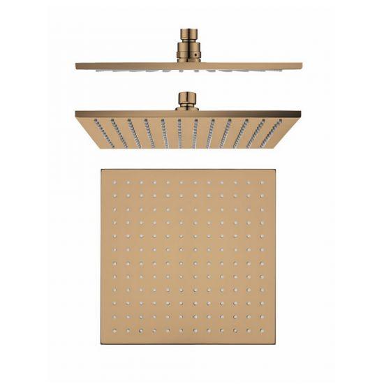 Square Rose Gold Brass Shower Head 250mm - Living and Bathroom