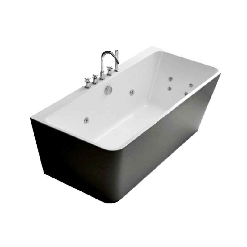 FS37 1700mm Gloss White/Black Rectangle 10 Jets Back to Wall Freestanding Spa Bathtub - Living and Bathroom