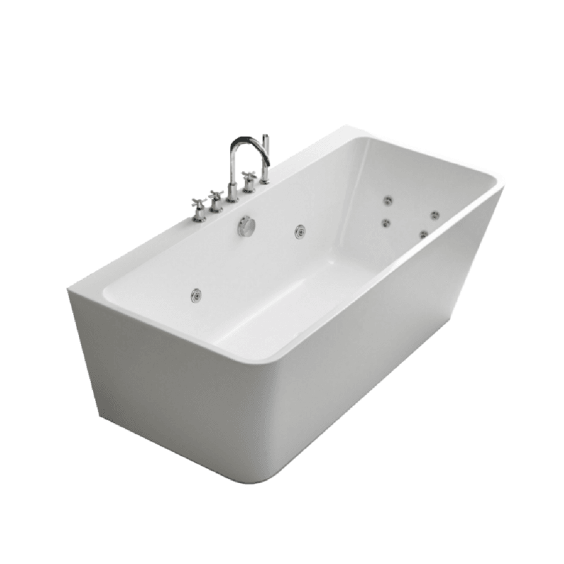 FS37 1700mm Gloss White/Black Rectangle 10 Jets Back to Wall Freestanding Spa Bathtub - Living and Bathroom