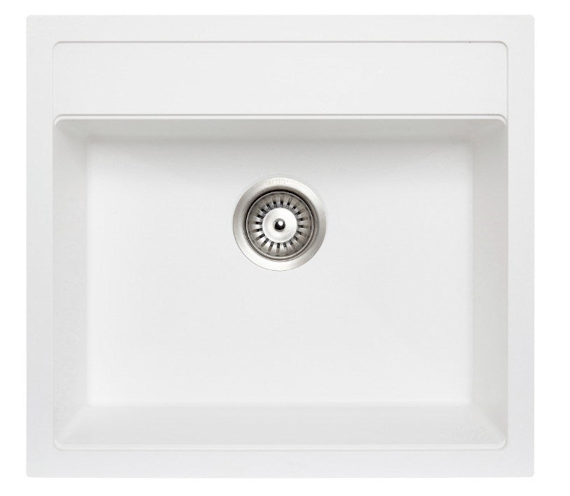 White Carysil Waltz 560FE Granite Single Bowl Stone Kitchen Sink 560*510mm