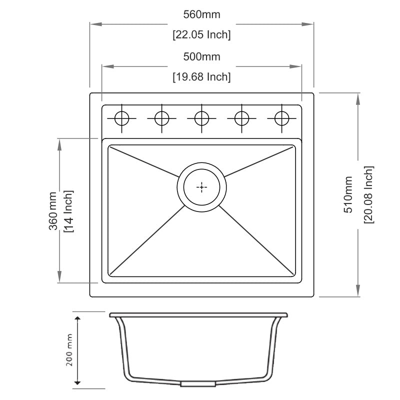Concrete Grey Carysil Waltz 560FE Granite Single Bowl Stone Kitchen Sink 560*510mm