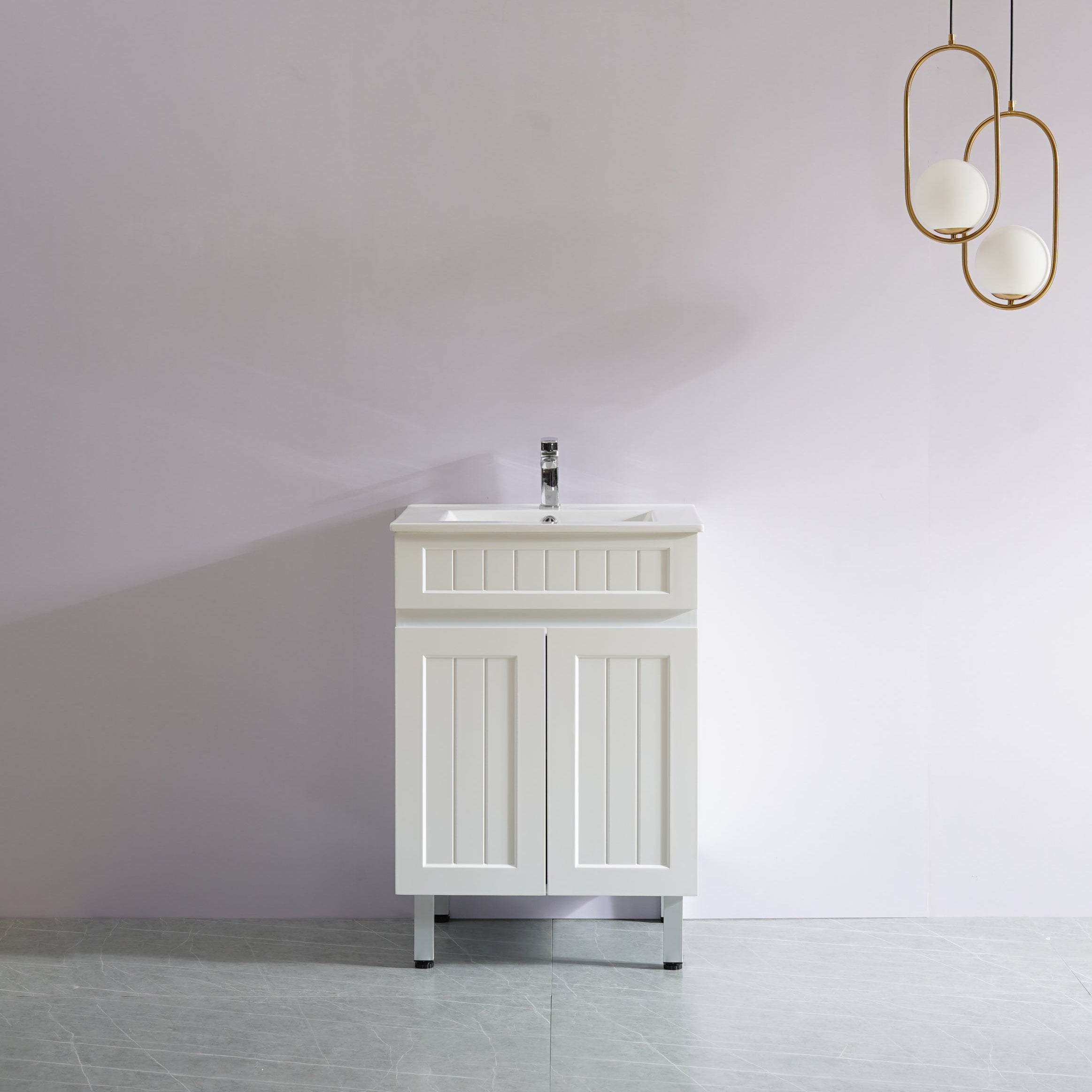 Acacia Ensuite PVC Freestanding Slimline Vanity Matte White With Ceramic Top