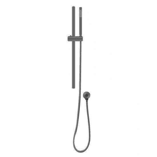 Round Gun Metal Grey Stainless Steel Rail with Handheld Shower,Fixed Wall Connector Set - Living and Bathroom