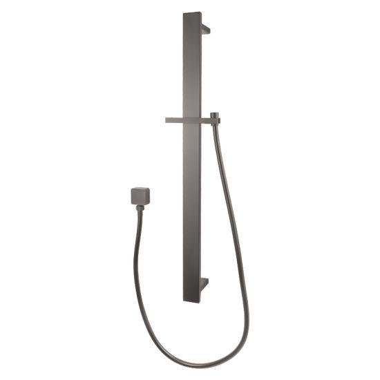 Square Gun Metal Grey Sliding Shower Rail without Handheld Shower(PVC Hose) - Living and Bathroom