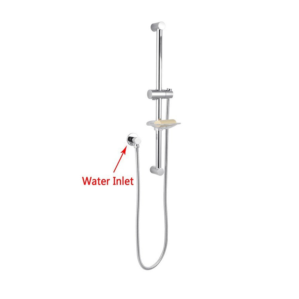 Round Chrome Shower Rail Sliding Holder with Soap Dish Water Hose & Wall Connector Only(Stainless Steel Hose)