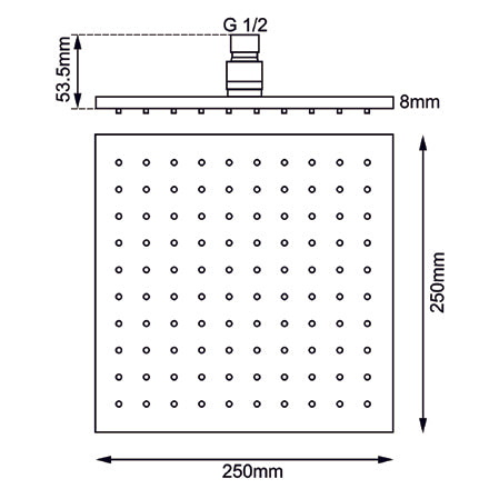 Square Chrome Brass Shower Head 200mm