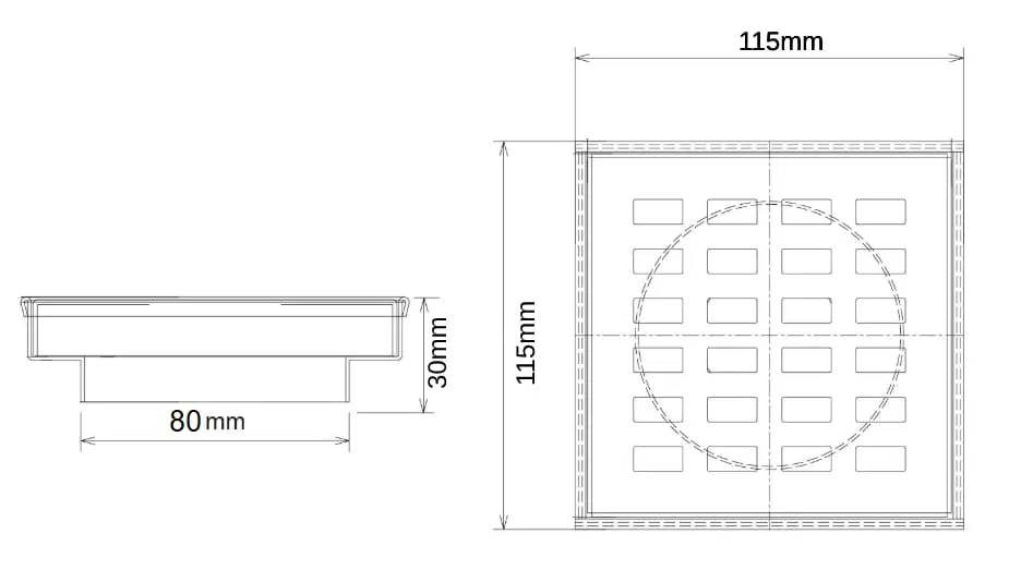 115*115mm Chrome Black Tile Insert Floor Drain(100mm Outlet)
