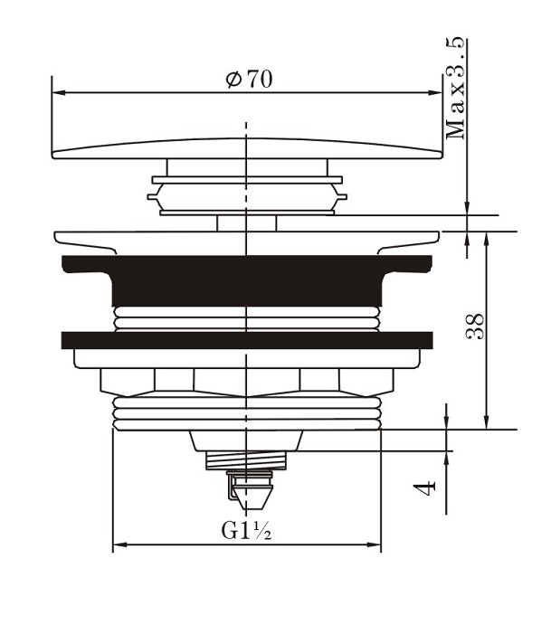 40mm Mushroom Brushed Brass Bathtub Pop Up Waste without Overflow(Brass)