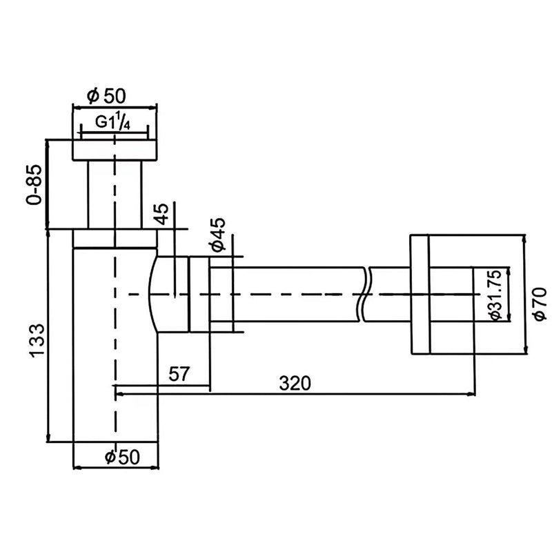 Round Gun Metal Grey Bottle Trap 32mm