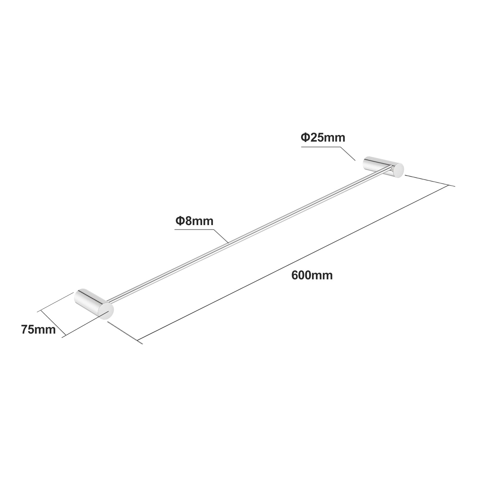 Chrome Single Towel Rail 600mm
