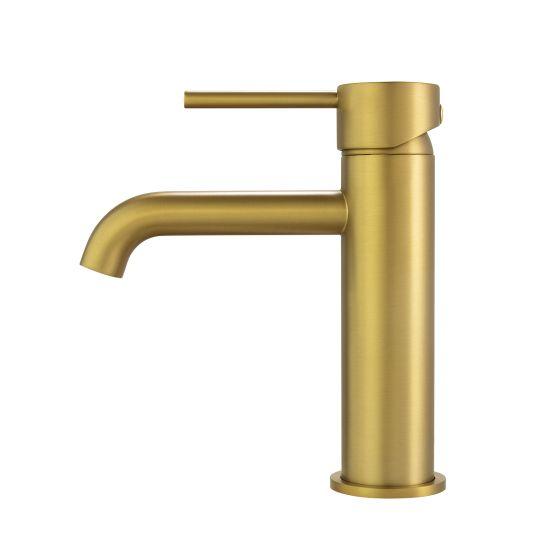 LUCID PIN Series Round Brushed Brass Basin Mixer - Living and Bathroom
