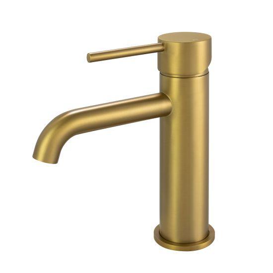 LUCID PIN Series Round Brushed Brass Basin Mixer - Living and Bathroom