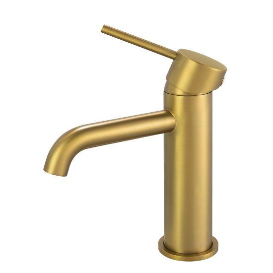 LUCID PIN Series Round Brushed Brass Basin Mixer - Living and Bathroom