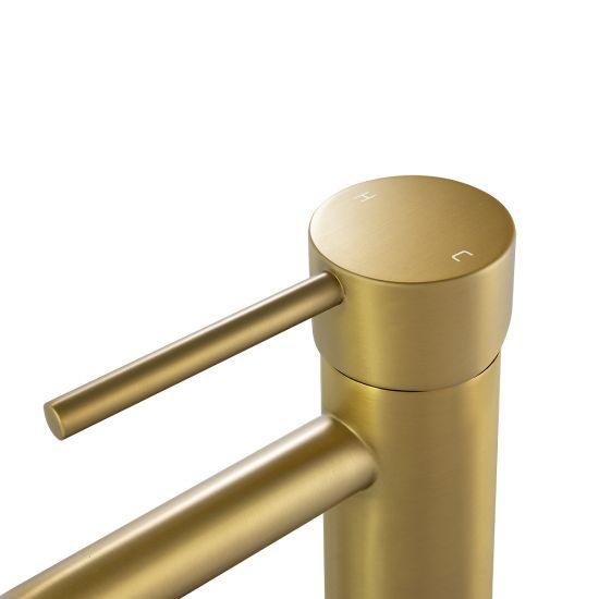 LUCID PIN Series Round Brushed Brass Basin Mixer - Living and Bathroom