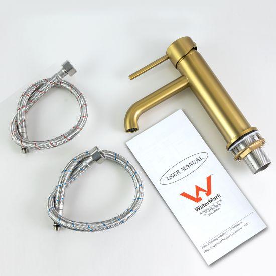LUCID PIN Series Round Brushed Brass Basin Mixer - Living and Bathroom