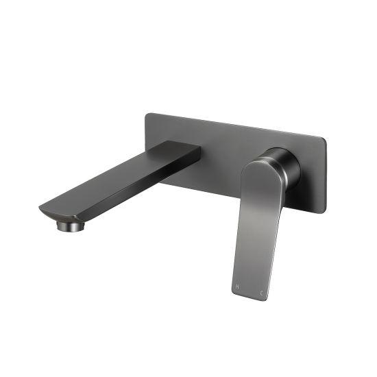 RUSHY Square Brushed Gun Metal Grey Wall Mixer with Spout(color up)(with extension) - Living and Bathroom