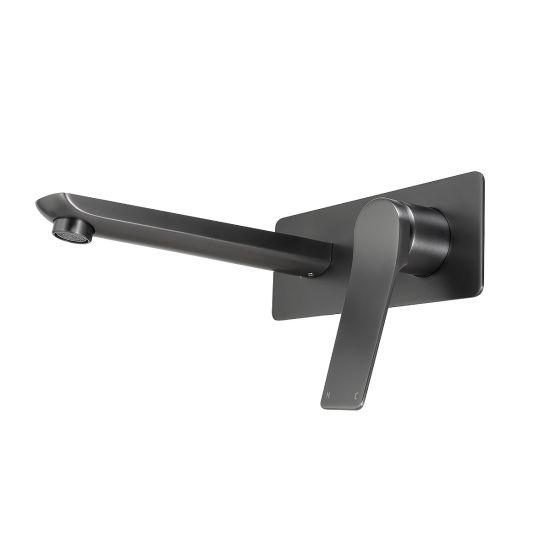 RUSHY Square Brushed Gun Metal Grey Wall Mixer with Spout(color up)(with extension) - Living and Bathroom