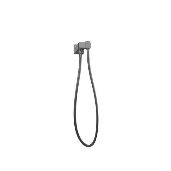 Square Gun Metal Grey Shower Holder Wall Connector & Hose Only - Living and Bathroom