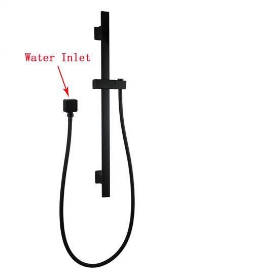 Square Black Wall Mounted Sliding Rail with Water Hose & Wall Connector Only - Living and Bathroom