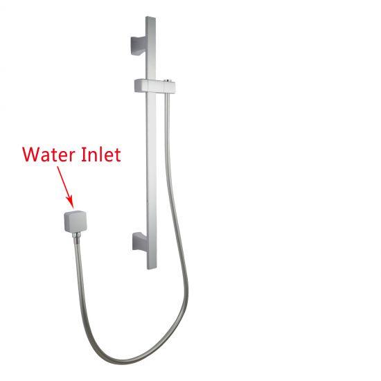 Square Chrome Wall Mounted Sliding Rail with Water Hose & Wall Connector Only - Living and Bathroom