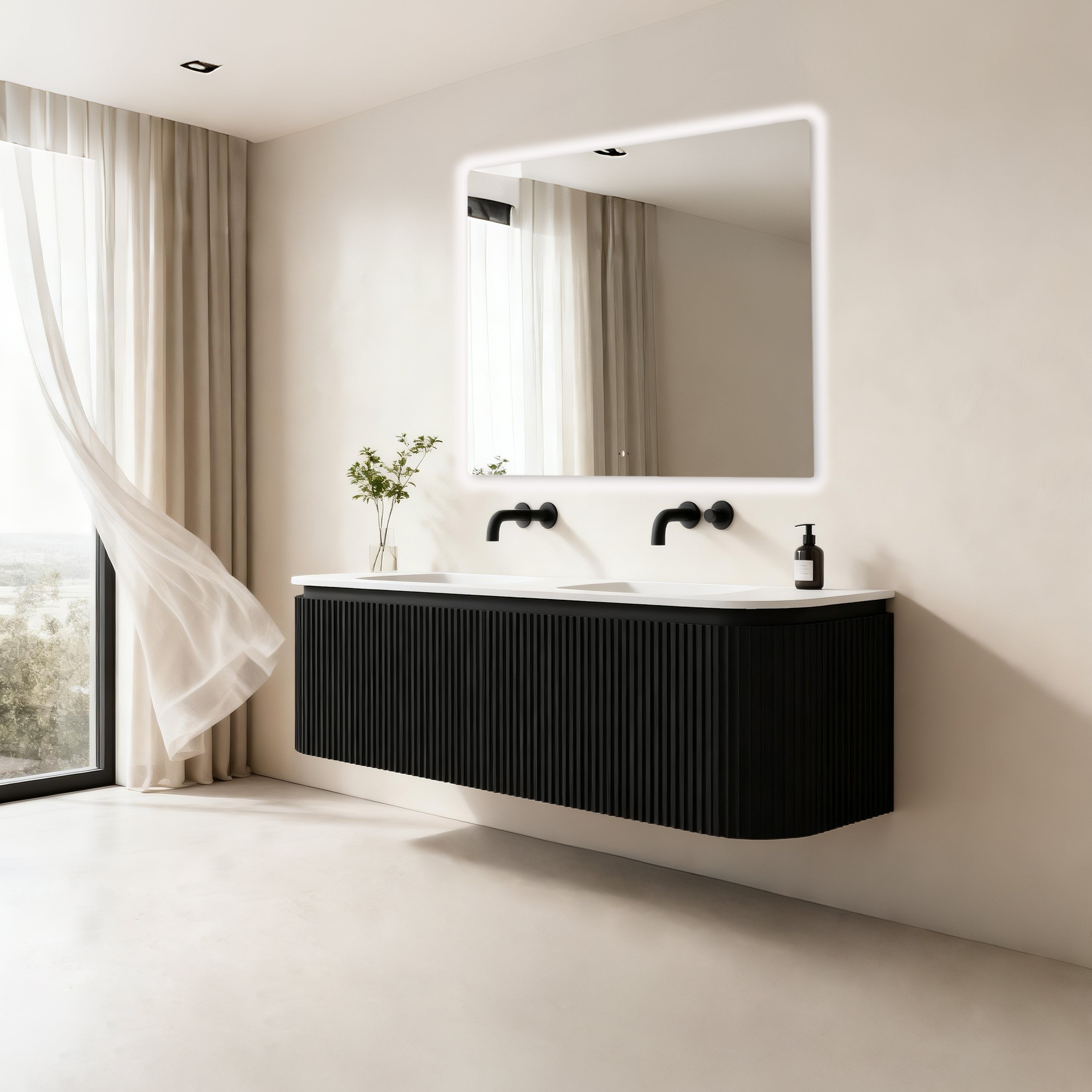 Estella Modern Curve Wall Hung Vanity PVC Cabinet Matte Black