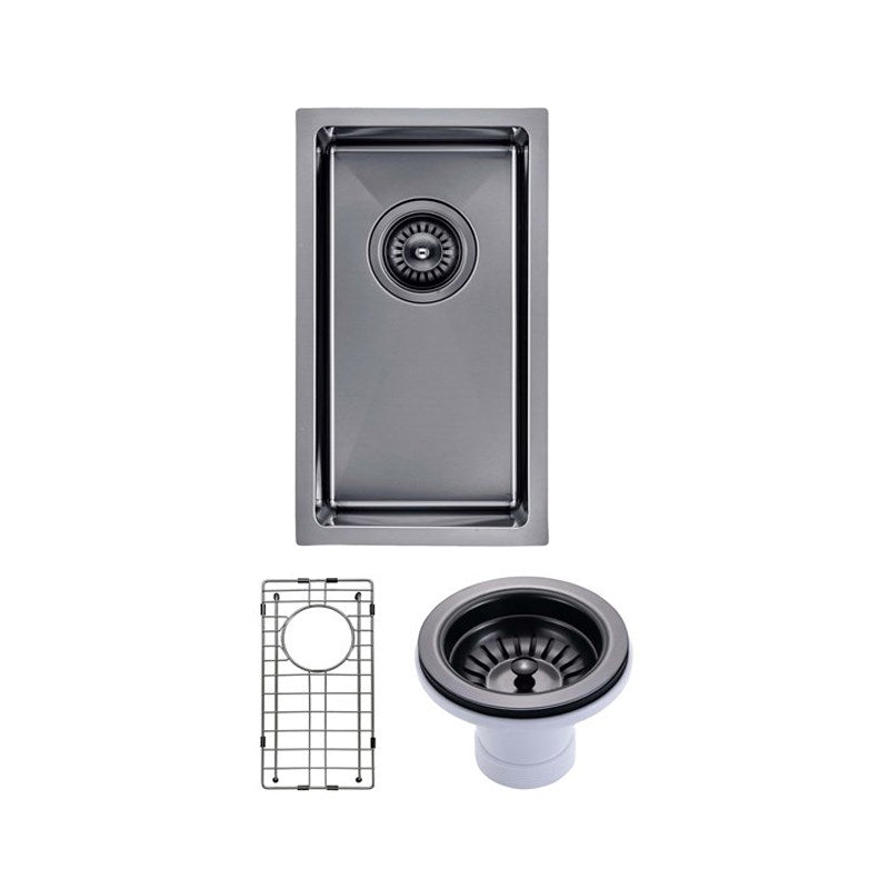 Round Corner Stainless Steel Gun Metal Grey PVD Coating Single Bowl Kitchen Sink(with Bottom Tray) 250*450*215mm