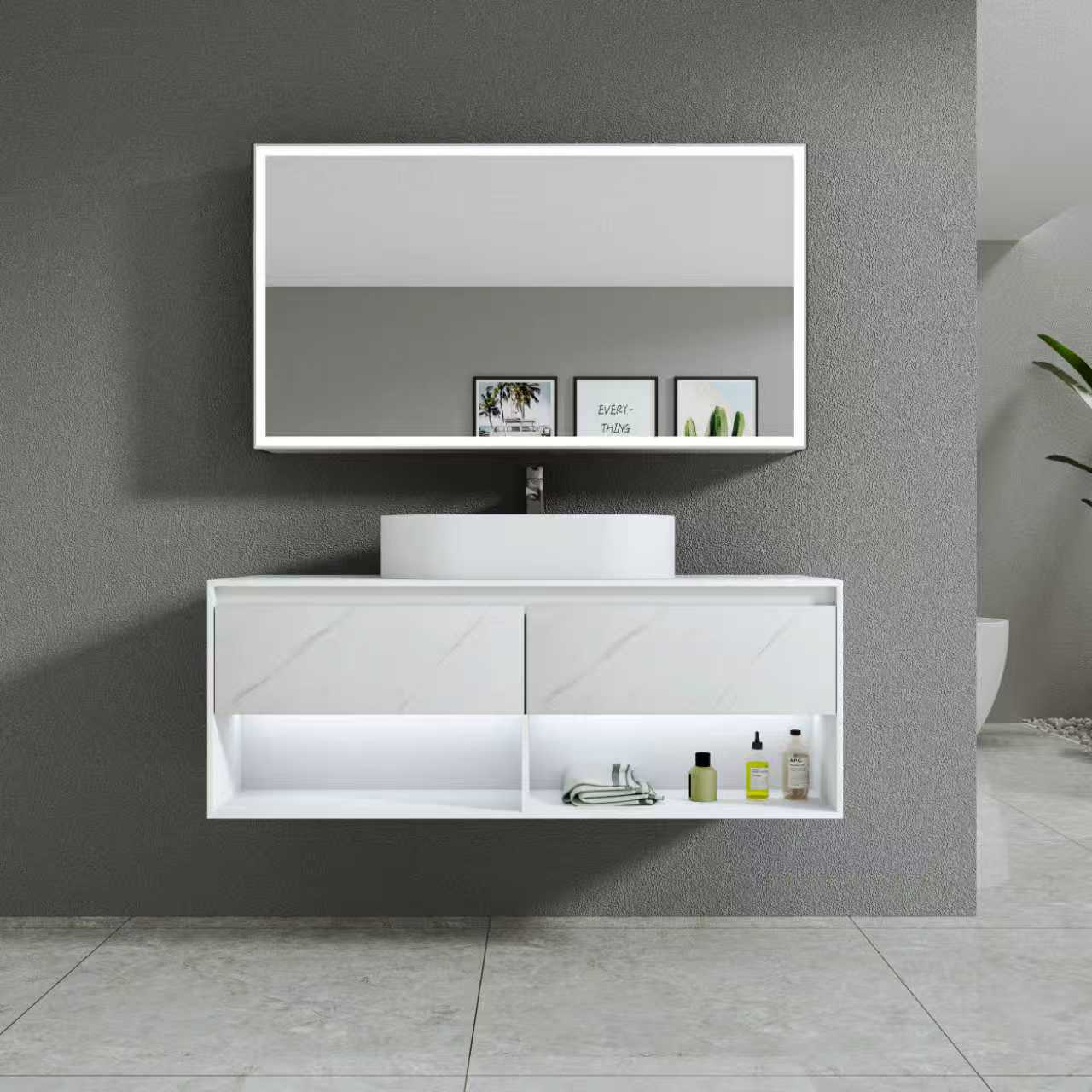 Asha Premium Solid Surface Material Wall Hung Stone Vanity(All Sizes)