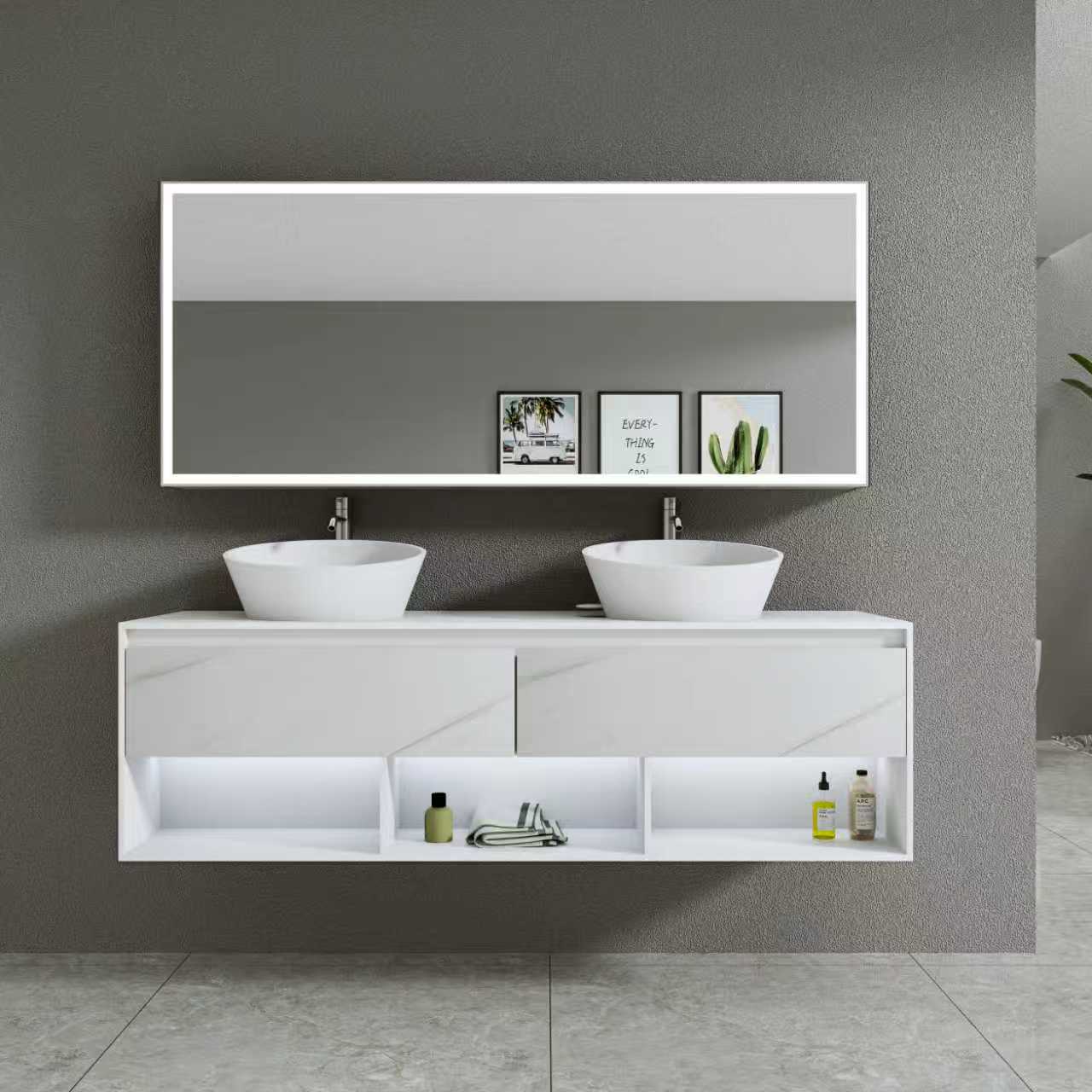 Asha Premium Solid Surface Material Wall Hung Stone Vanity(All Sizes)