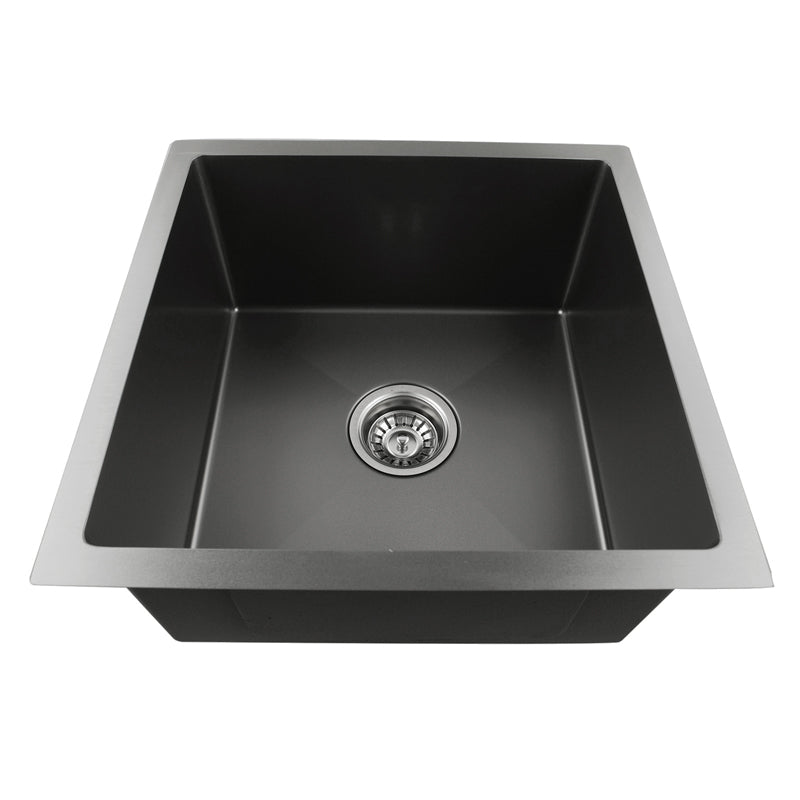 Round Corner Dark Grey Stainless Steel Handmade Single Bowl Kitchen Sink 440*440*205mm