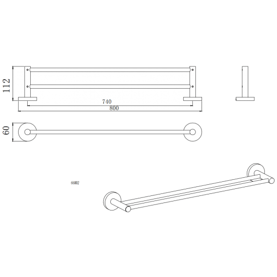 LUCID PIN Series Round Gun Metal Grey Double Towel Rack Rail 800mm - Living and Bathroom
