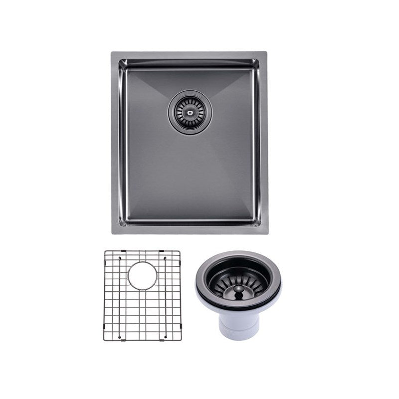Round Corner Stainless Steel Gun Metal Grey PVD Coating Single Bowl Kitchen Sink(with Bottom Tray) 390*450*215mm