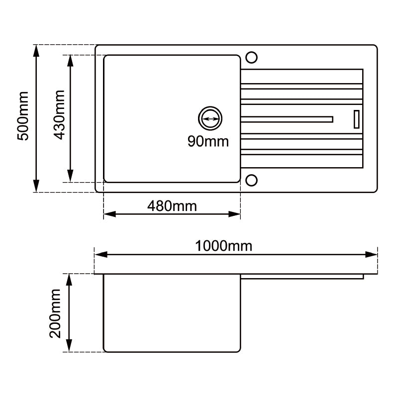 White Arete Stone Granite Single Bowl with Drain Board Stone Kitchen Sink 1000*500*200mm