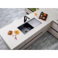 304 Stainless Steel Gun Metal Grey PVD Coating Single Bowl Kitchen Sink with Drainer(Round Edges,with Bottom Tray)960*450*230mm - Living and Bathroom